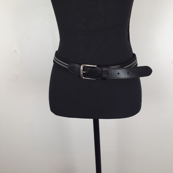Unbranded Other - Black Gray White Striped Leather Fabric Belt